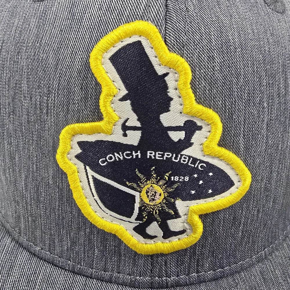 Conch Republic Gray Baseball Cap with Yellow-Outlined Patch New